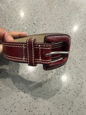 WCM Burgundy Leather Belt with White Stitching